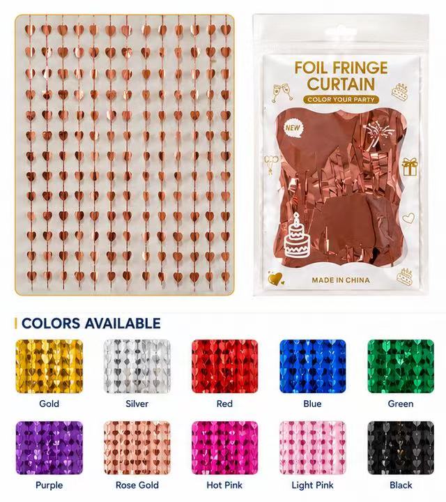 Heart-shaped hanging backdrop curtain colors and retail packaging