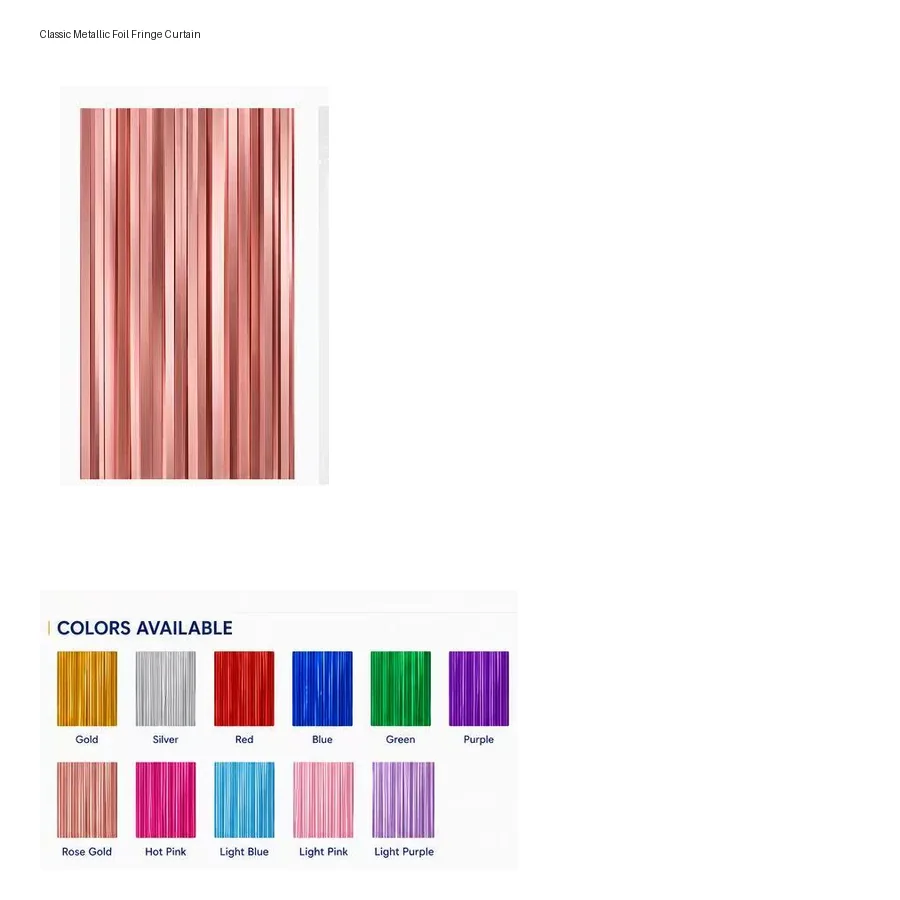 Classic metallic foil fringe curtain color options