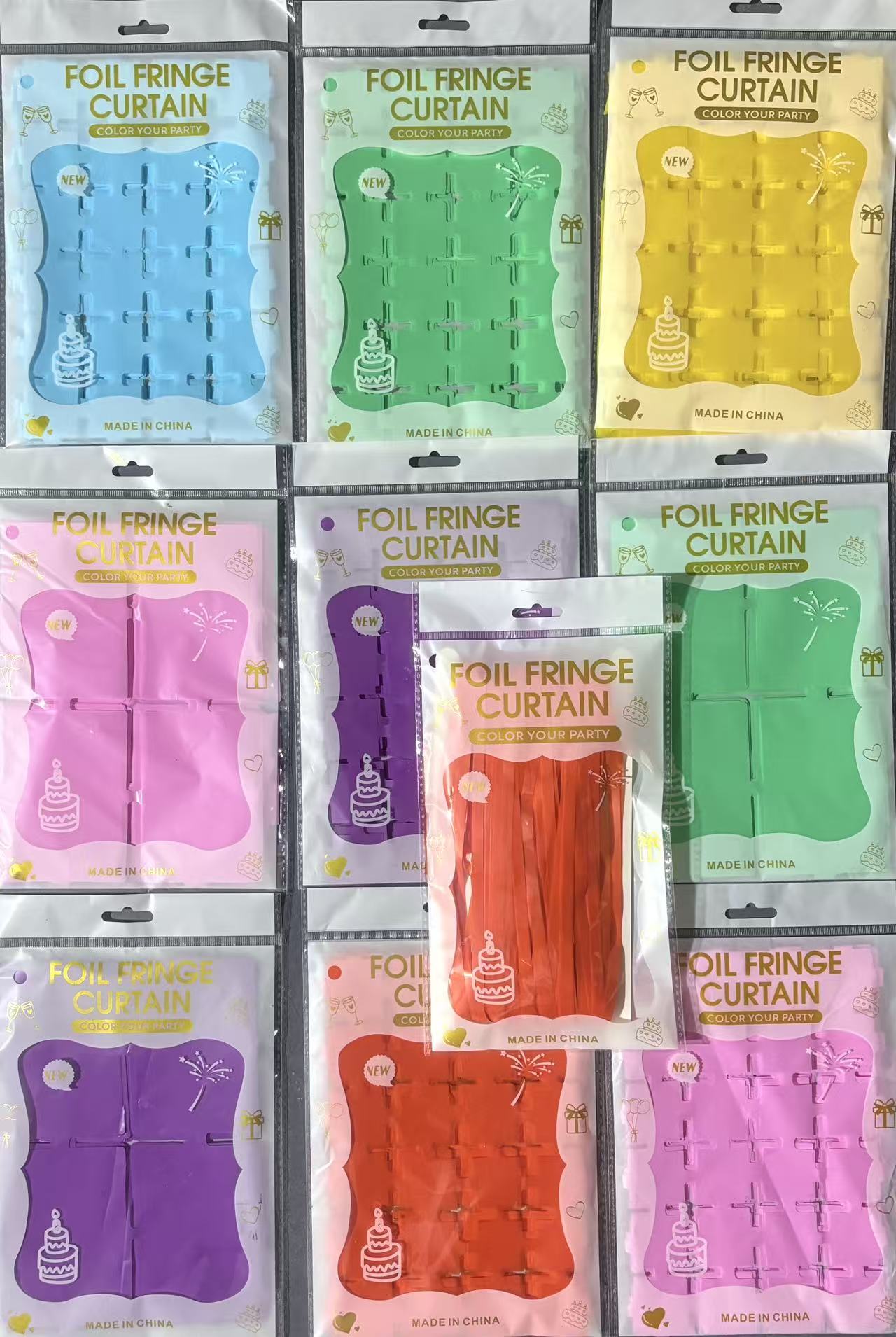 Packaged foil fringe curtain grid