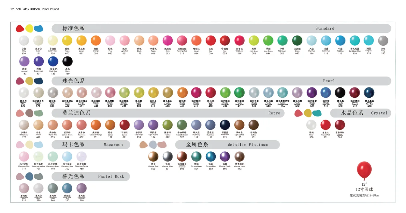 12 inch round latex balloon color chart