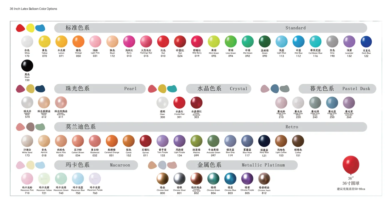 36 inch round latex balloon color chart